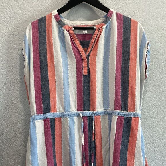 Time and Tru Vertical Stripe Cinched Waist Dress in Magenta Quartz Stripe Large - Picture 3 of 10